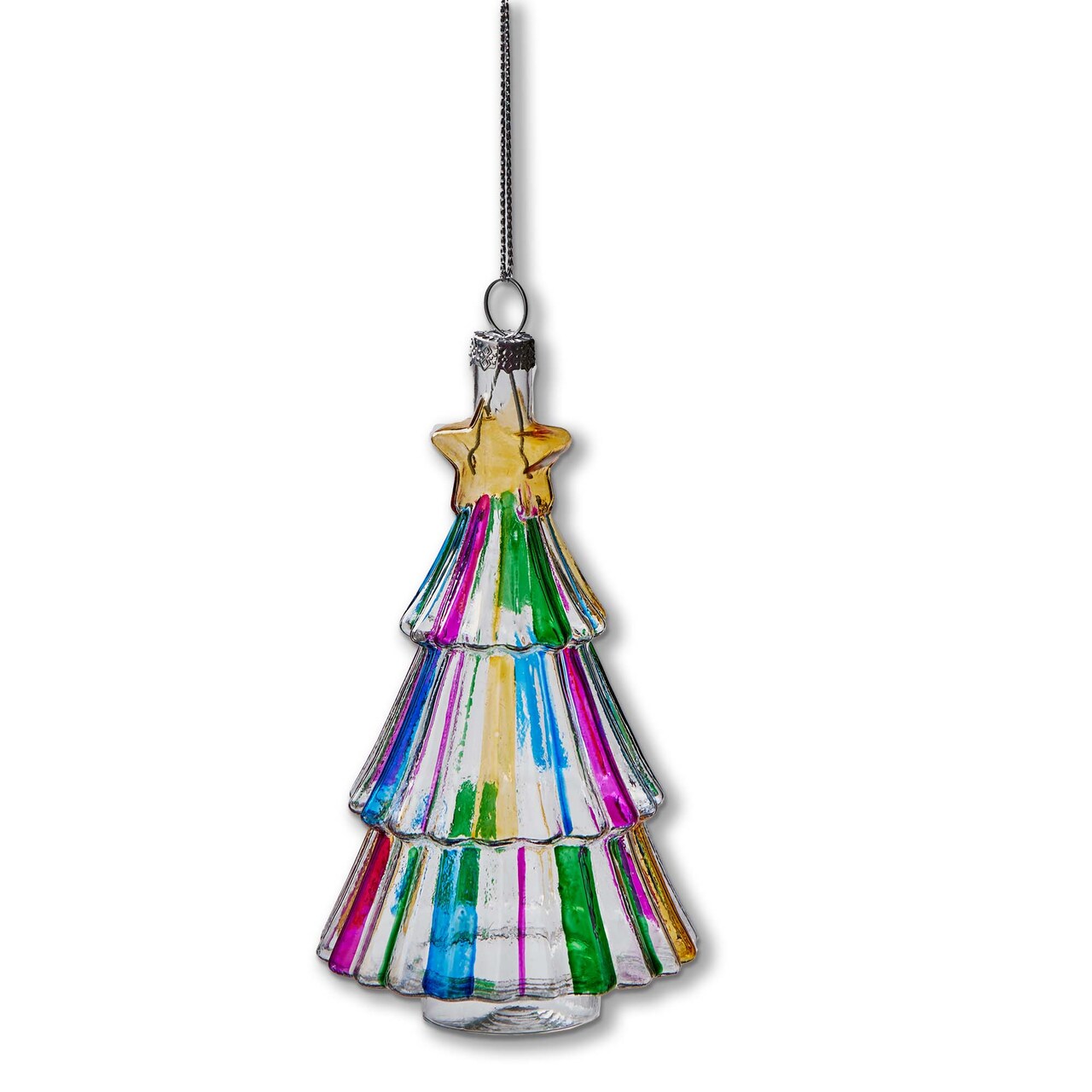 Multicolor Multi Stripe Glass Tree Ornament 2.5x2.5x5.5 for Christmas Decor
